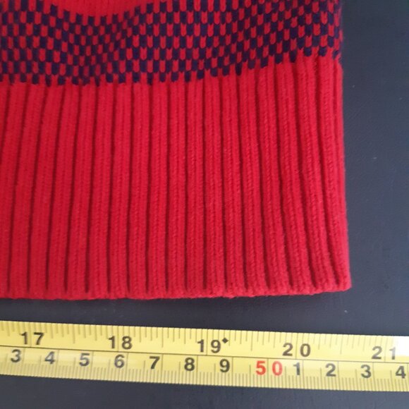 Tommy Hilfiger SZ L Red Full Zip Cotton Mock Turtleneck Cardigan w/ Navy Stripes - Picture 13 of 16